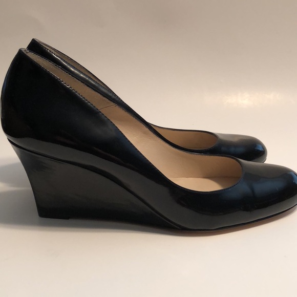 L. K. Bennett London Black Patient Leather Wedge Size 39 - Picture 3 of 9